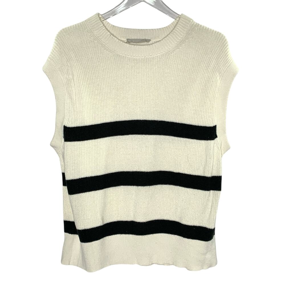 Everlane Cream and Black Striped Knit Sleeveless Sweater Organic Cotton